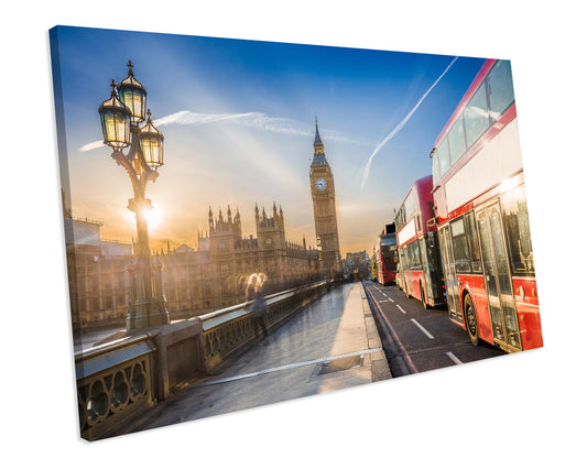 Sunset Big Ben London Cityscape CANVAS WALL ART Box Framed Picture Print