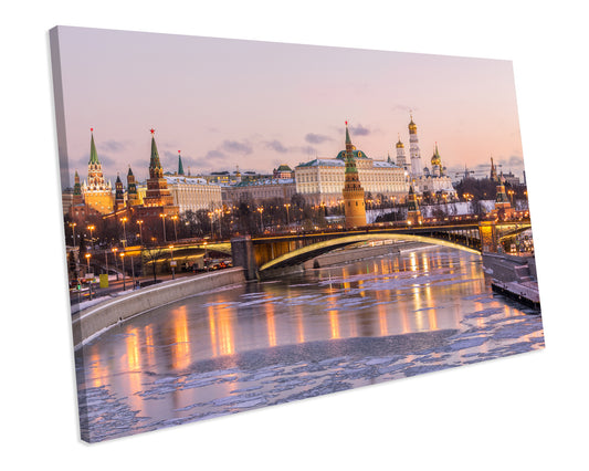 Kremlin Moscow Cityscape Sunset CANVAS WALL ART Box Framed Picture Print