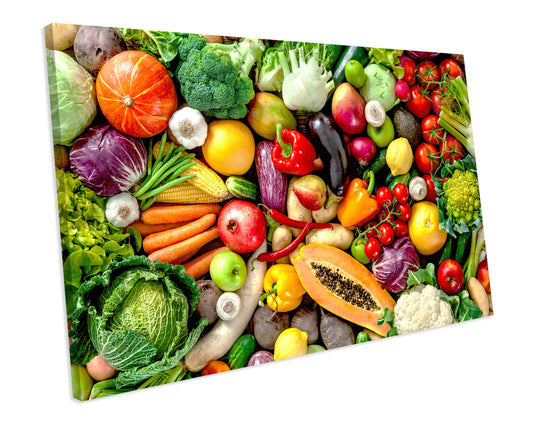 Fresh Fruit & Vegetables Food Kitchen CANVAS WALL ART Box Framed Picture Print