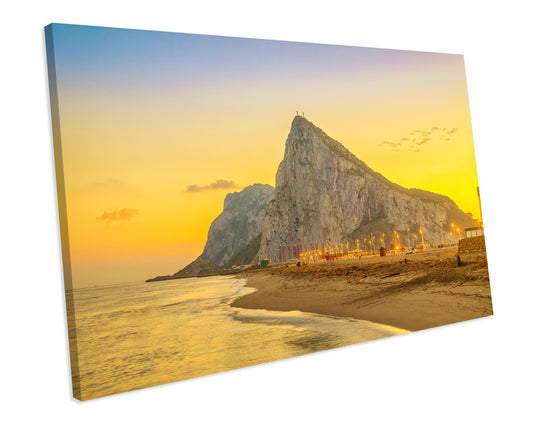 Sunset Gibraltar CANVAS WALL ART Box Framed Picture Print