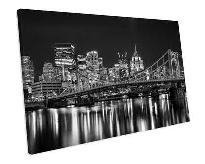 Black & White Pittsburgh Pennsylvania Skyline CANVAS WALL ART Box Framed Picture Print