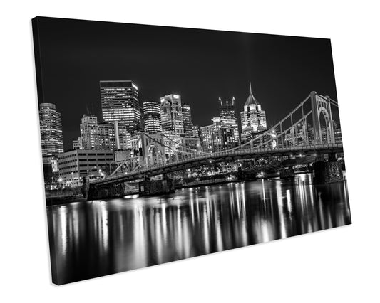 Black & White Pittsburgh Pennsylvania Skyline CANVAS WALL ART Box Framed Picture Print