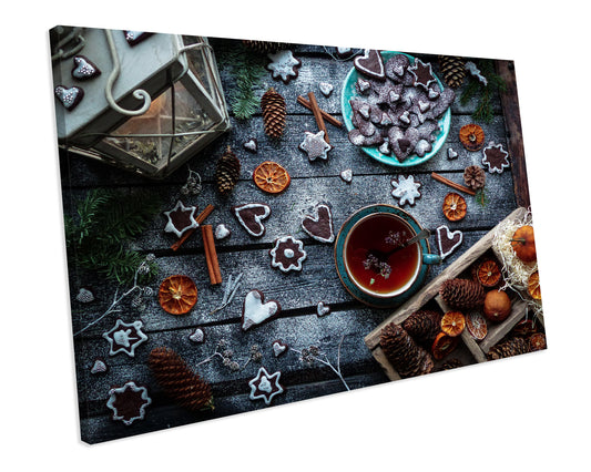 Christmas Candles Cookies Kitchen Festive CANVAS WALL ART Box Framed Picture Print