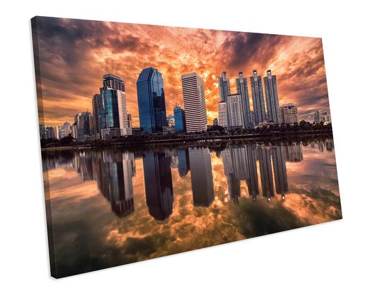 Bangkok Sunset Skyline CANVAS WALL ART Box Framed Picture Print