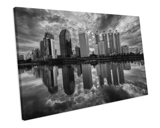 Bangkok Black & White Skyline CANVAS WALL ART Box Framed Picture Print