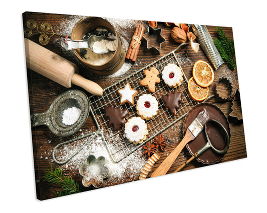 Christmas Festive Baking Kitchen Food CANVAS WALL ART Box Framed Picture Print