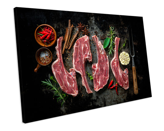 Raw Fresh Lamb Meat Food Kitchen CANVAS WALL ART Box Framed Picture Print