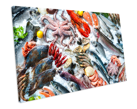 Fresh Seafood Kitchen Food CANVAS WALL ART Box Framed Picture Print