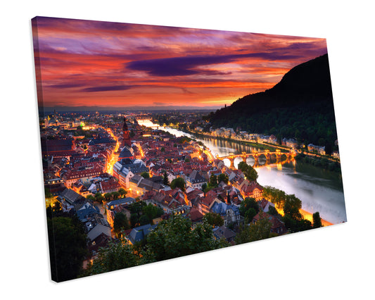 Heidelberg City Germany Pink Sunset CANVAS WALL ART Box Framed Picture Print