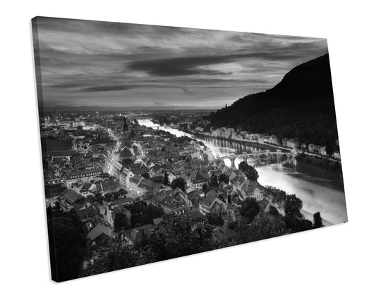 Heidelberg City Germany Black & White CANVAS WALL ART Box Framed Picture Print