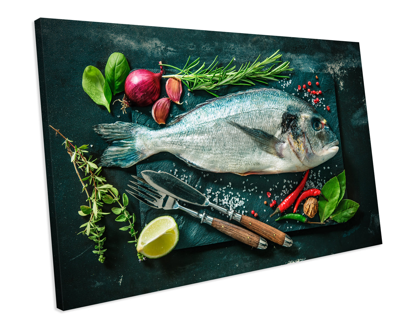 Fresh Gilt Seafood Fish Kitchen Restaurant CANVAS WALL ART Box Framed Picture Print