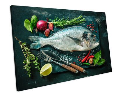 Fresh Gilt Seafood Fish Kitchen Restaurant CANVAS WALL ART Box Framed Picture Print