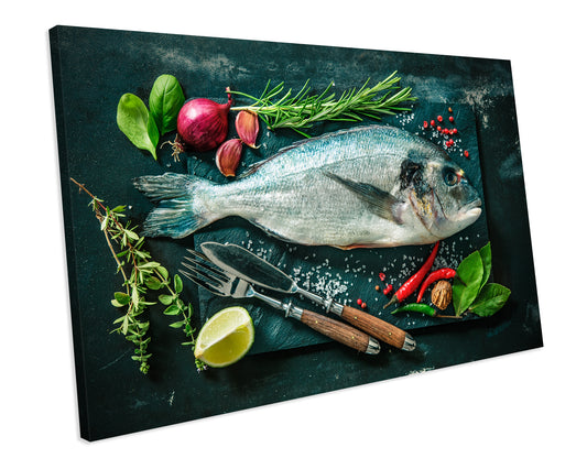 Fresh Gilt Seafood Fish Kitchen Restaurant CANVAS WALL ART Box Framed Picture Print