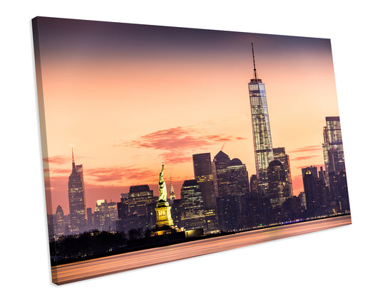 Freedom Tower Lower Manhattan NYC Sunset Cityscape CANVAS WALL ART Box Framed Picture Print