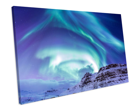 Northern Lights Aurora Iceland Blue Landscape CANVAS WALL ART Box Framed Picture Print
