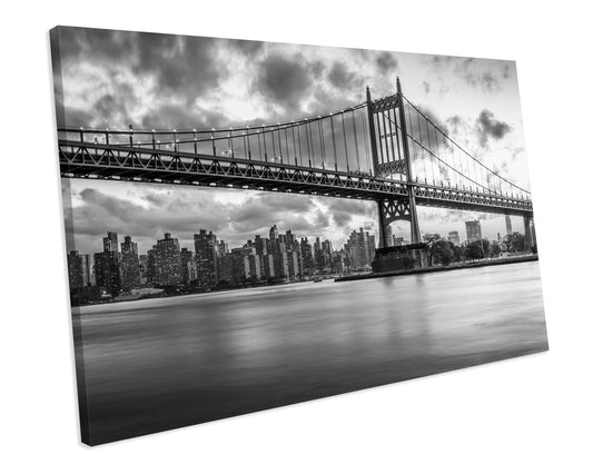Black & White Robert F Kennedy Bridge Queens New York CANVAS WALL ART Box Framed Picture Print