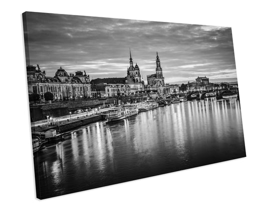 Black & White Dresden Germany Cityscape CANVAS WALL ART Box Framed Picture Print