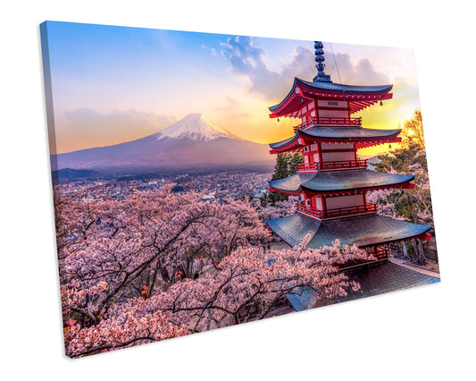 Sunset Landscape Fujiyoshida Japan Mount Fuji CANVAS WALL ART Box Framed Picture Print