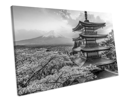 Black & White Landscape Fujiyoshida Japan Mount Fuji CANVAS WALL ART Box Framed Picture Print