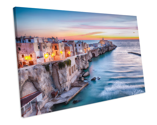 Puglia Italy Coastal Town Sunset Landscape CANVAS WALL ART Box Framed Picture Print
