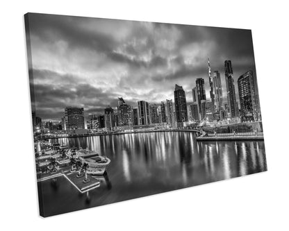 Black And White Dubai Cityscape CANVAS WALL ART Box Framed Picture Print