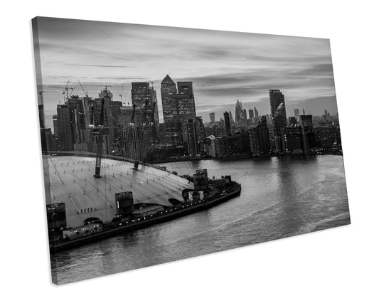 Black & White Canary Wharf Skyline London CANVAS WALL ART Box Framed Picture Print