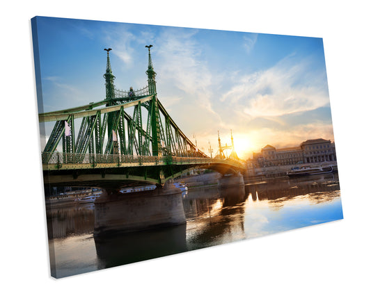 Liberty Bridge Budapest Sunset Landmark CANVAS WALL ART Box Framed Picture Print