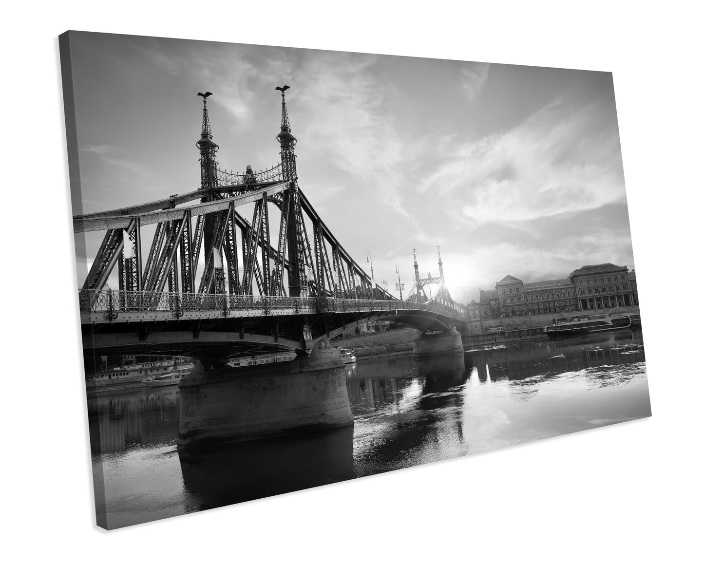 Liberty Bridge Budapest Black & White Landmark CANVAS WALL ART Box Framed Picture Print