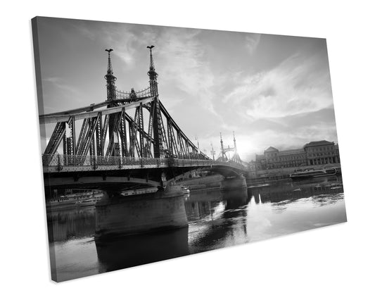 Liberty Bridge Budapest Black & White Landmark CANVAS WALL ART Box Framed Picture Print