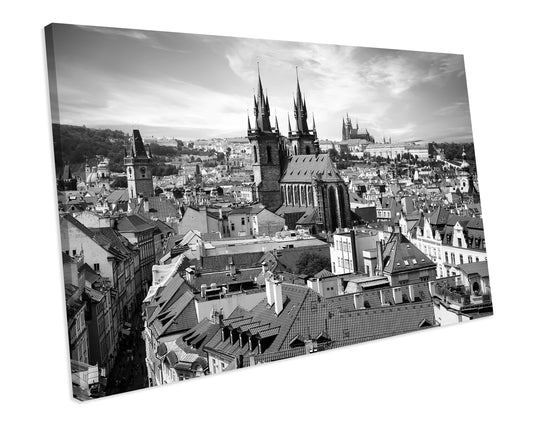 Black And White Prague Skyline Tynsky & St Vitus Cathedral Cityscape CANVAS WALL ART Box Framed Picture Print