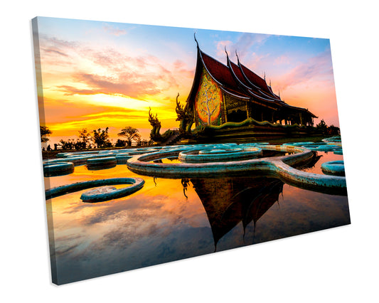 Phu Prao Temple Sunset Thailand CANVAS WALL ART Box Framed Picture Print