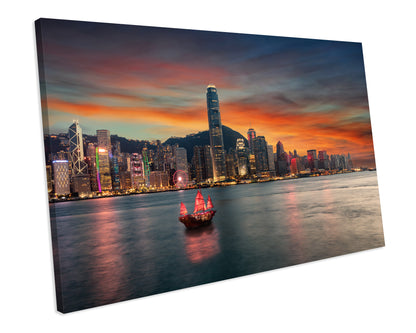 Sunset Victoria Harbour Hong Kong CANVAS WALL ART Box Framed Picture Print