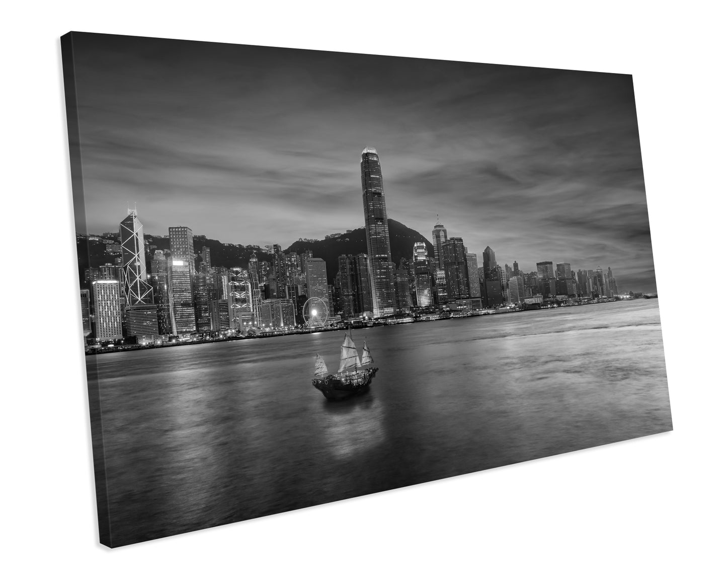 Black & White Victoria Harbour Hong Kong CANVAS WALL ART Box Framed Picture Print