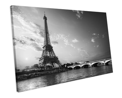 Eiffel Tower Black & White CANVAS WALL ART Box Framed Picture Print