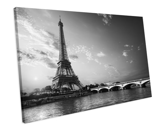 Eiffel Tower Black & White CANVAS WALL ART Box Framed Picture Print