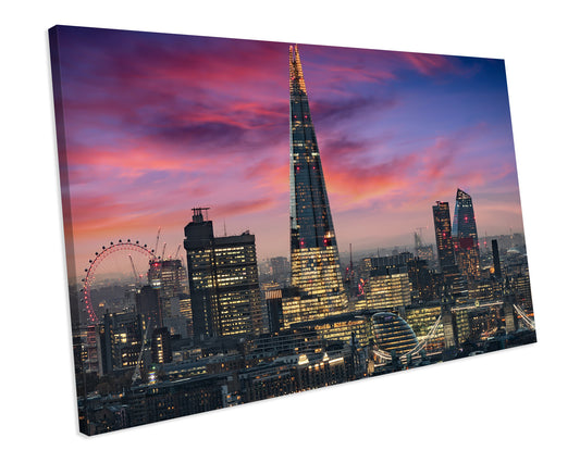 London Skyline Sunset CANVAS WALL ART Box Framed Picture Print