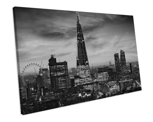 London Skyline Black & White CANVAS WALL ART Box Framed Picture Print