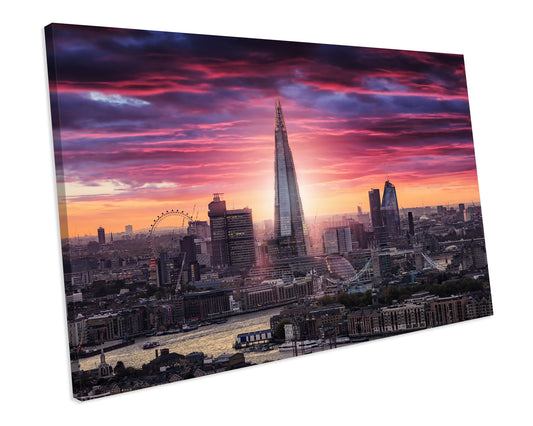 Sunset London Skyline CANVAS WALL ART Box Framed Picture Print