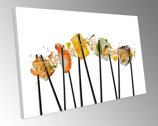 Sushi Chopsticks Food And Drink Kitchen CANVAS WALL ART Box Framed Picture Print