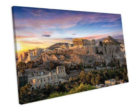 Sunset Athens Greece Cityscape CANVAS WALL ART Box Framed Picture Print