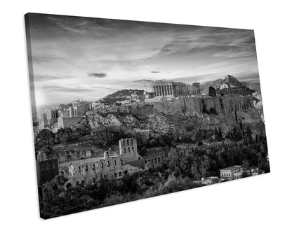 Black And White Athens Greece Cityscape CANVAS WALL ART Box Framed Picture Print