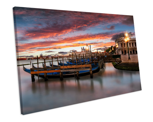 Sunset Gondolas Venice Italy CANVAS WALL ART Box Framed Picture Print