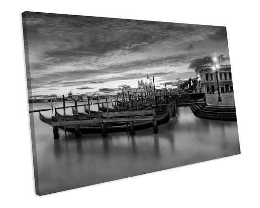 Black & White Gondolas Venice Italy CANVAS WALL ART Box Framed Picture Print