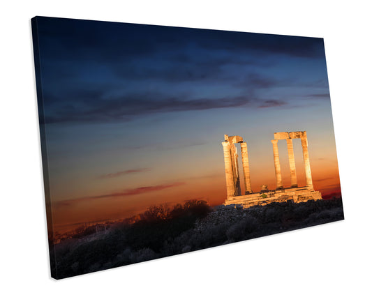 Sunset Temple Of Poseidon Greece CANVAS WALL ART Box Framed Picture Print
