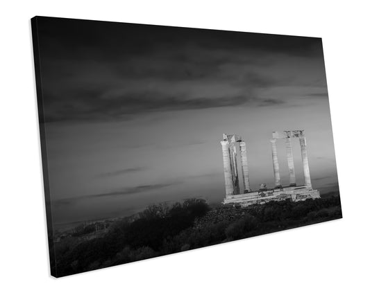 Black And White Temple Of Poseidon Greece CANVAS WALL ART Box Framed Picture Print