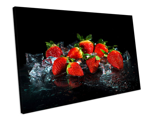 Strawberries Splash Fruit Kitchen CANVAS WALL ART Box Framed Picture Print