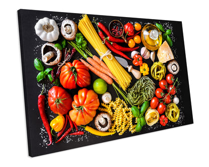 Italian Food Vegetables Pasta Food Kitchen CANVAS WALL ART Box Framed Picture Print