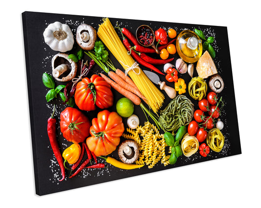 Italian Food Vegetables Pasta Food Kitchen CANVAS WALL ART Box Framed Picture Print