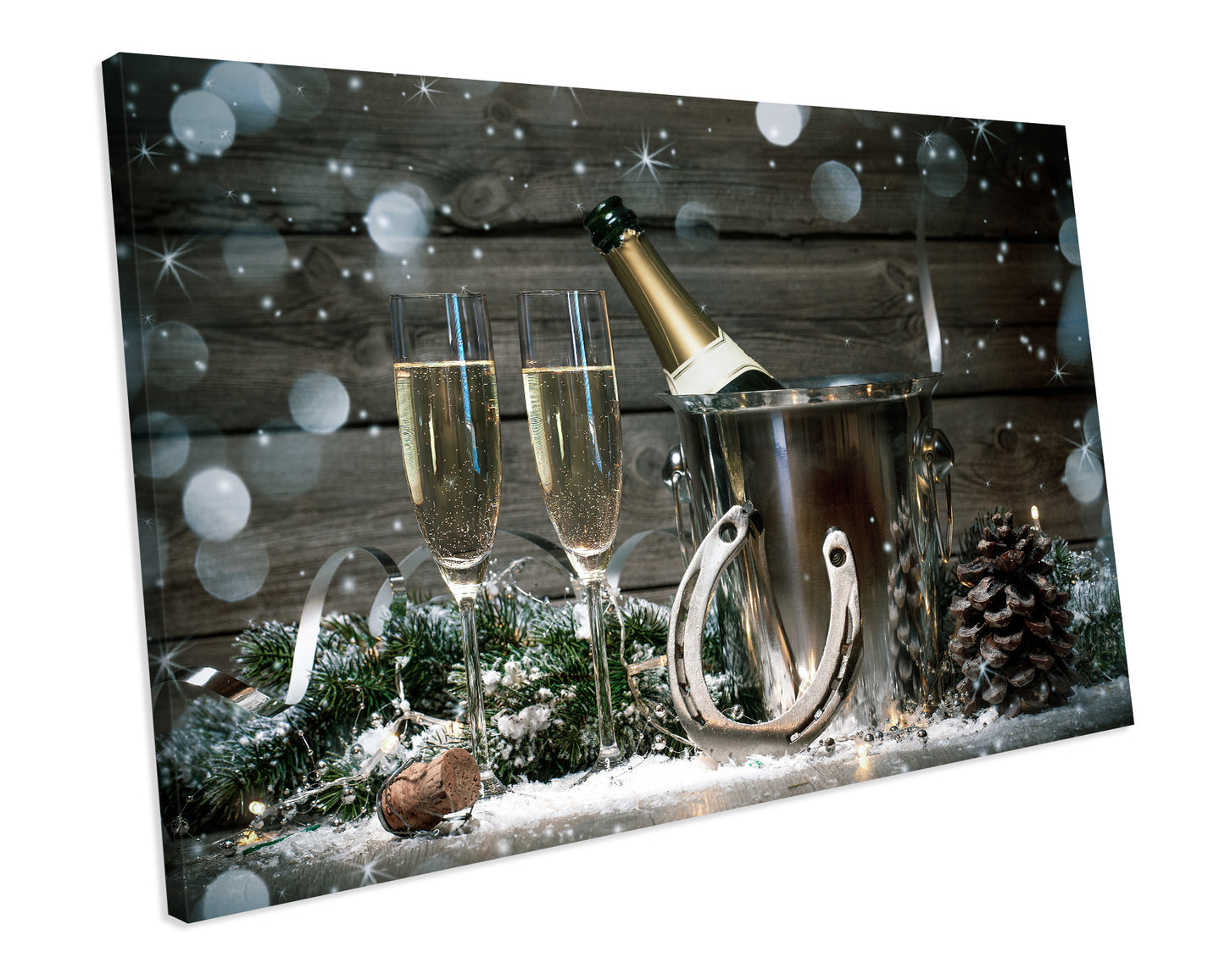Festive New Years Eve Champagne Bottle Drinks Kitchen CANVAS WALL ART Box Framed Picture Print