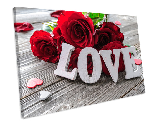 Red Roses Love Bedroom CANVAS WALL ART Box Framed Picture Print